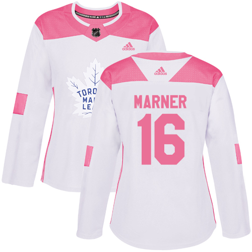Adidas Maple Leafs #16 Mitchell Marner White/Pink Authentic Fashion Women's Stitched NHL Jersey